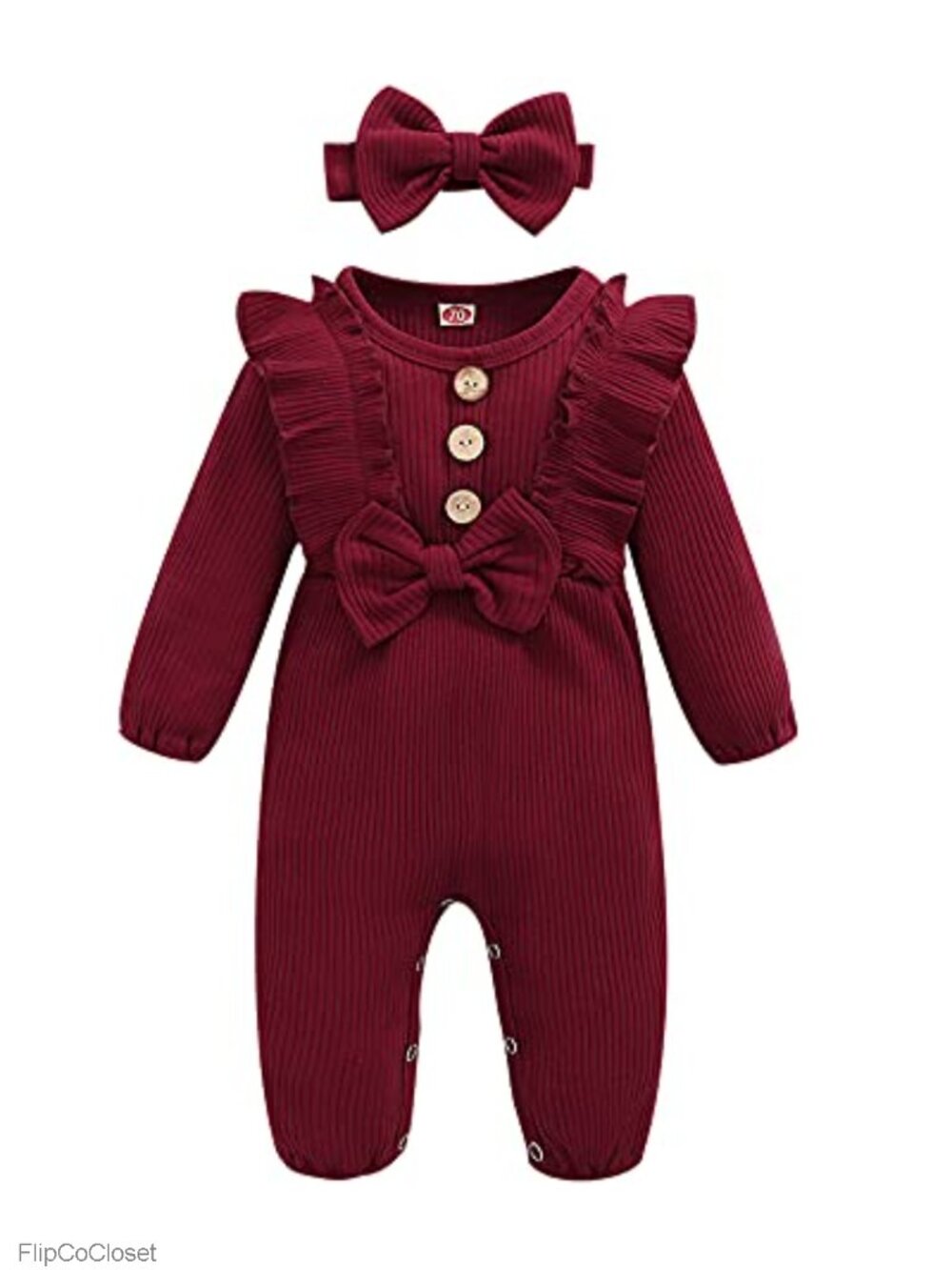 Newborn Baby Girl Romper Ruffle Sleeve Cotton Snap Closure Headband